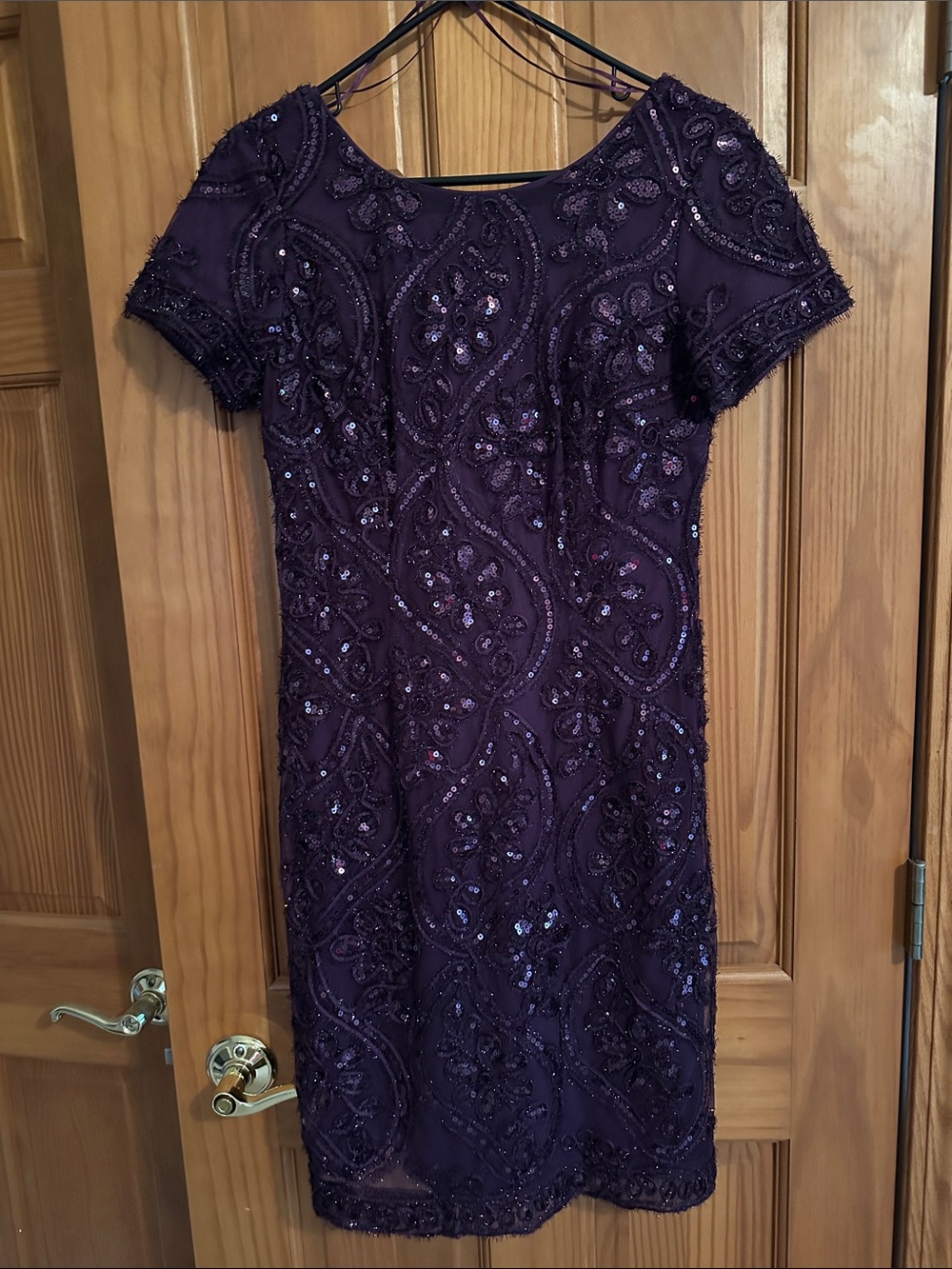 Sequined Purple Short-Sleeve Midi Dress like new